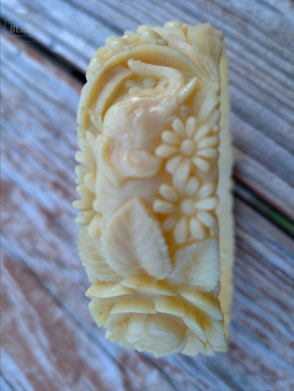 Vintage Celluloid Elephant Floral Bangle Bracelet 🐘 Cream Large 1930s